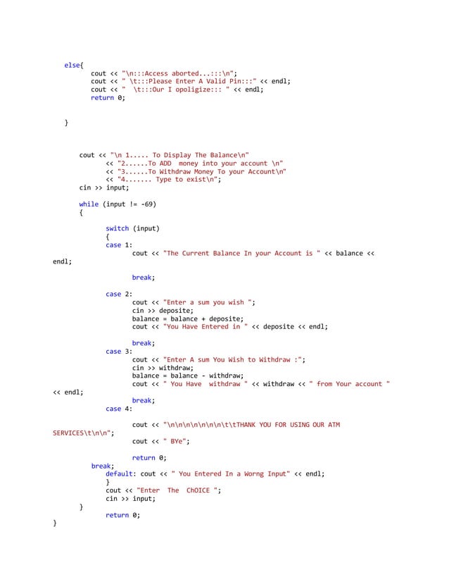 Project report on (atm MAnagment system) | DOCX