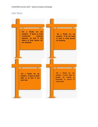 IS 6410-001 Summer 2017 - Systems Analysis and Design
User Story
 