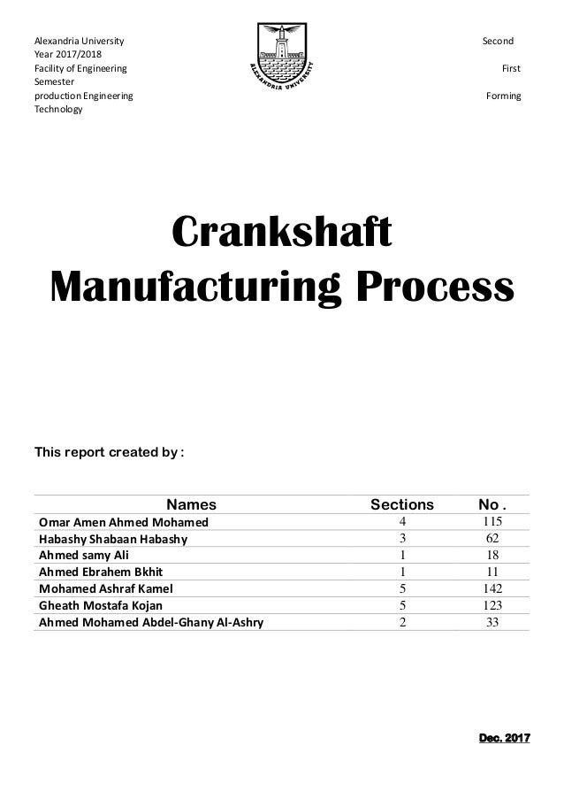 Crankshaft Manufacturing Project report