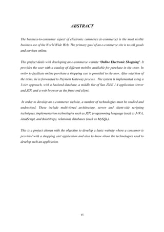 Online Electronic Shopping Project Report Final Year | PDF