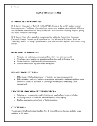A small project report to study logistics and supply chain in details | PDF