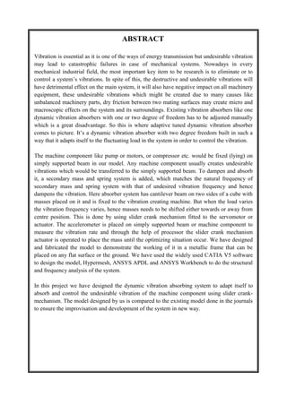 Project report on Adaptive Tuned Dynamic Vibration Absorber | PDF