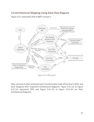 77
3.4 Architectural Mapping Using Data Flow Diagram
Figure 3.4.1 represents DFD of BBTT at level-1.
Now, we have further sectioned each transformation node of the level-1 DFD, and
have designed their respective Architectural Diagrams. Figure 3.4.1.1a to Figure
3.4.1.5a represents DFD and Figure 3.4.1.1b to Figure 3.4.1.5b are their
Architectural Diagrams.
 