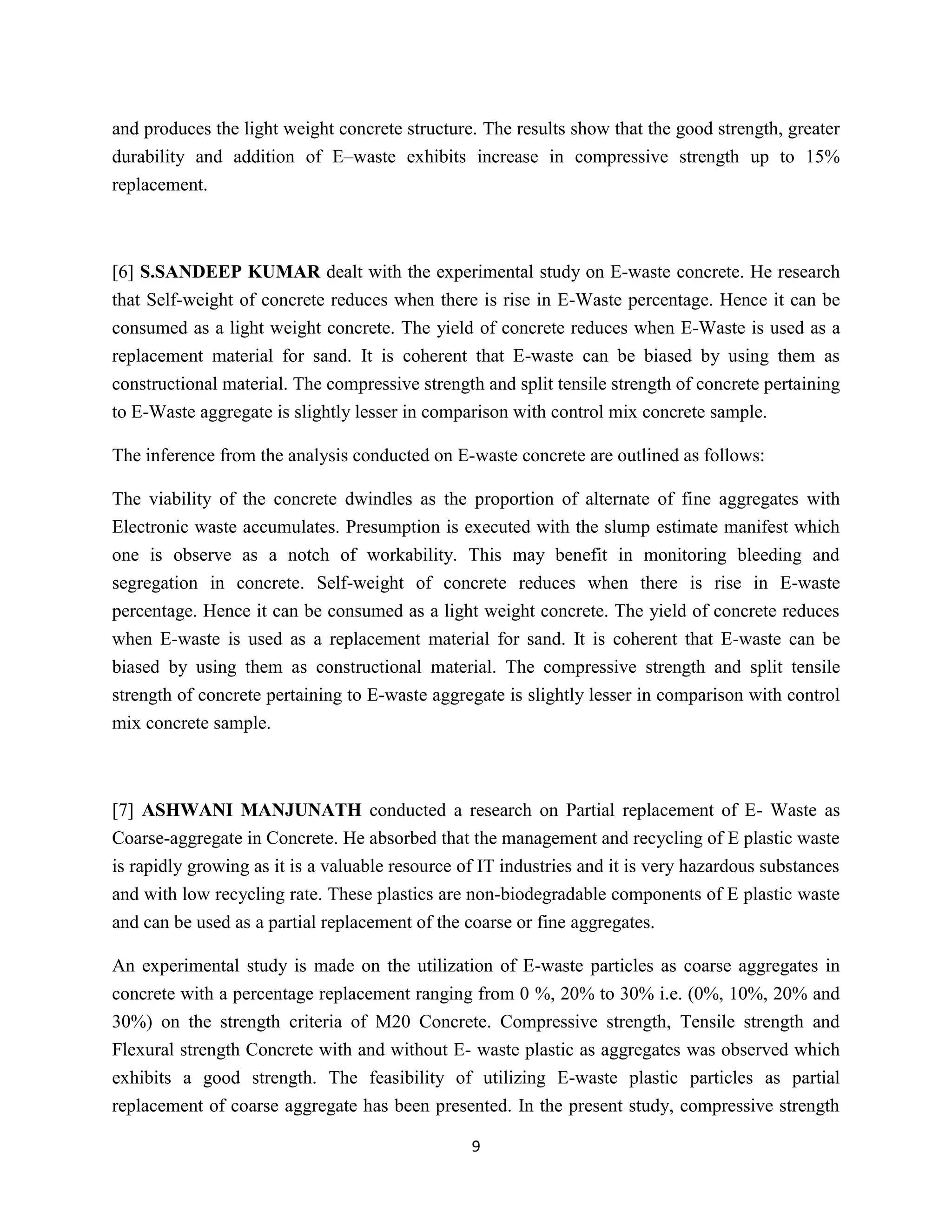 Partial Replacement of Sand(Fine Aggregate) With E-Waste | PDF