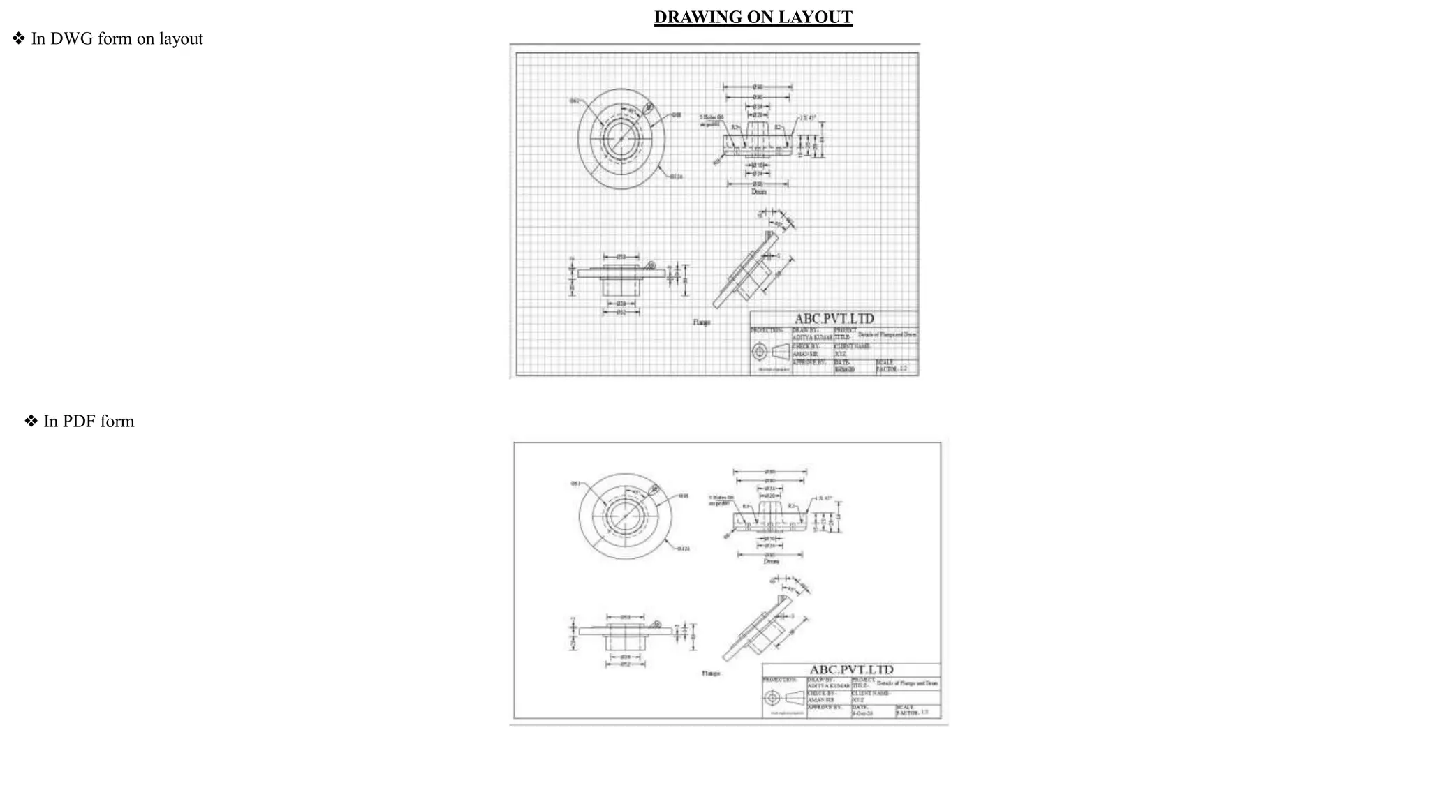 DRAWING ON LAYOUT
❖ In DWG form on layout
❖ In PDF form
 