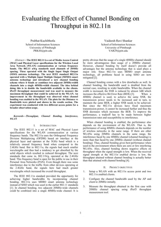 Evaluating The Effect Of Channel Bonding On Throughput In 802 11n