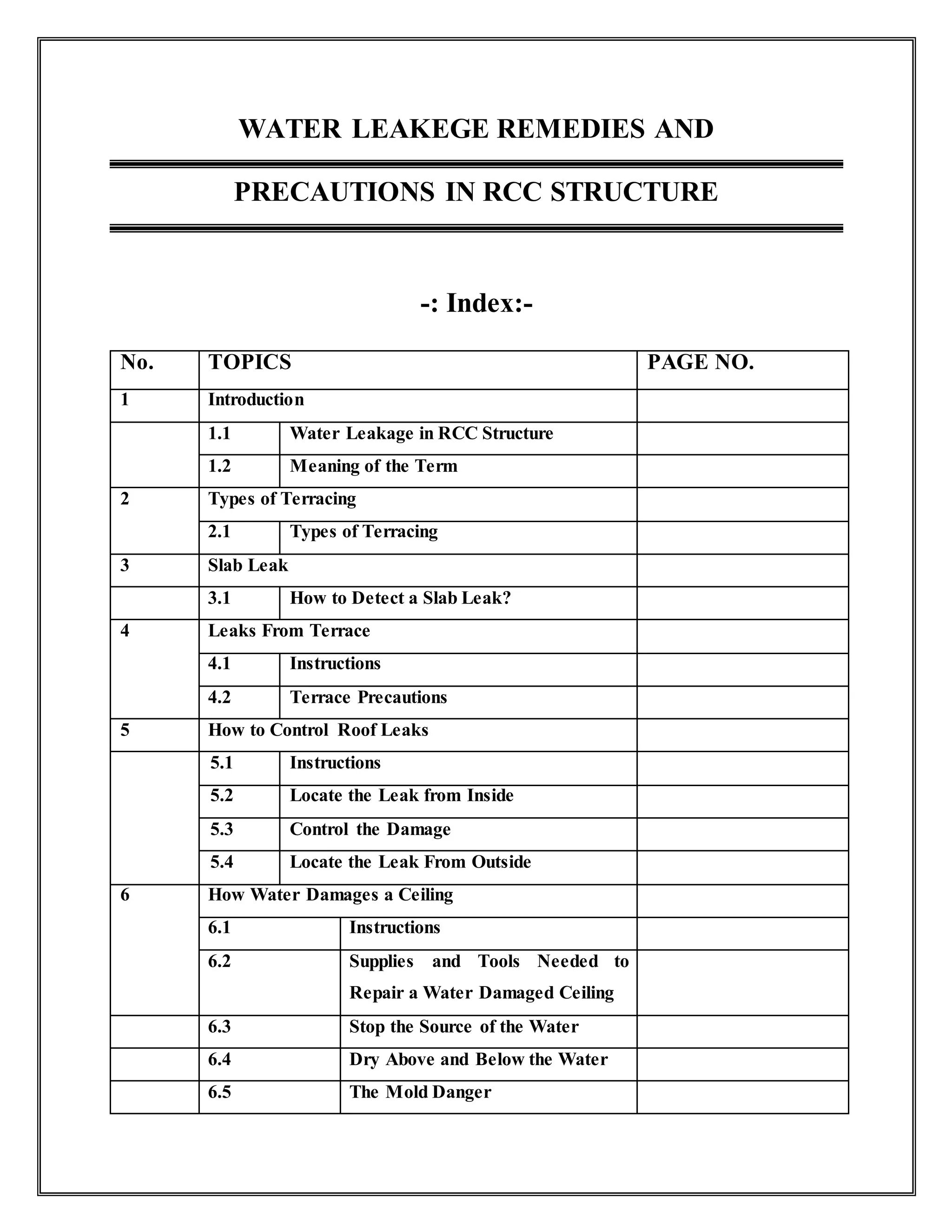WATER LEAKEGE REMEDIES AND PRECAUTIONS IN RCC STRUCTURE | DOCX | Home