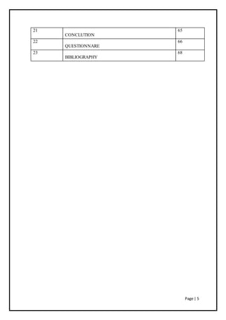 Page | 5
21
CONCLUTION
65
22
QUESTIONNARE
66
23
BIBLIOGRAPHY
68
 
