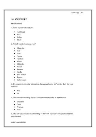 Hyundai Questionnaire.pdf Project Report: After Sales service of Automobiles in India | PDF