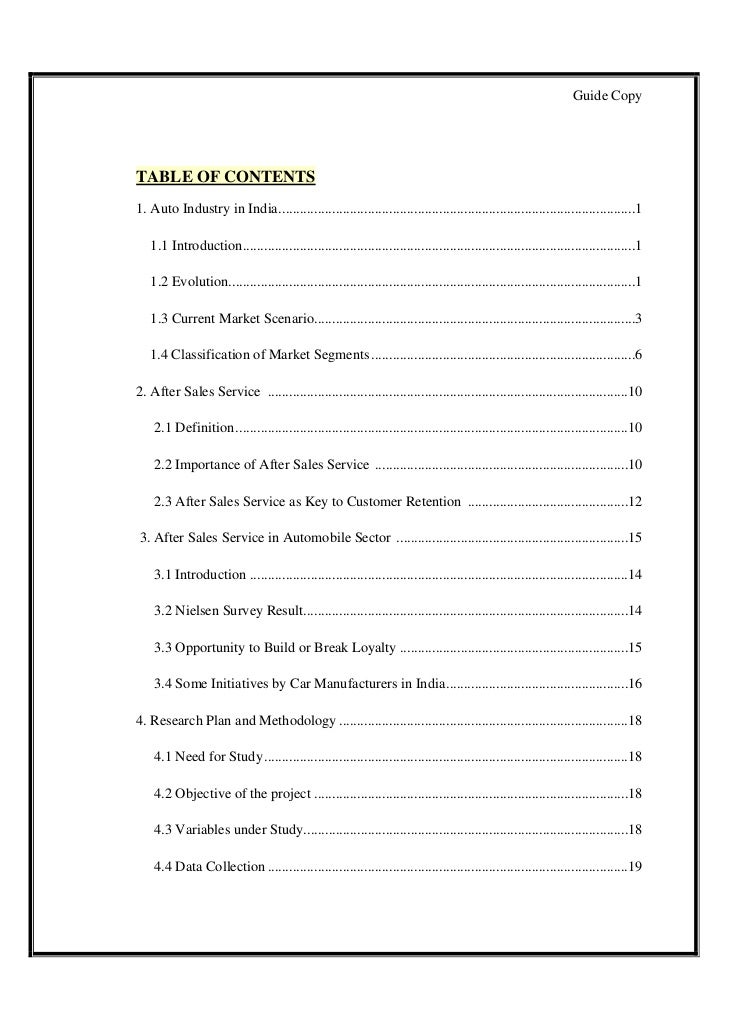 project report after sales service of automobiles in india automotive services department letter