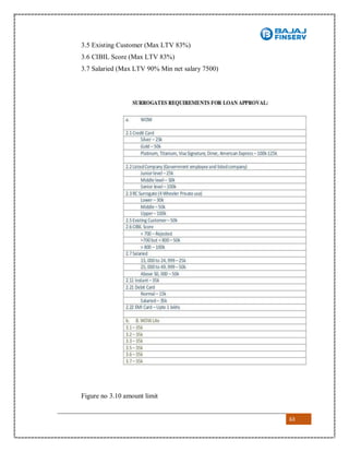 63
3.5 Existing Customer (Max LTV 83%)
3.6 CIBIL Score (Max LTV 83%)
3.7 Salaried (Max LTV 90% Min net salary 7500)
Figure no 3.10 amount limit
 