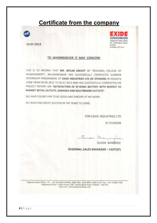 4 | P a g e
Certificate from the company
 