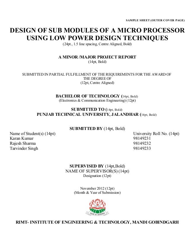 cover page design for project report