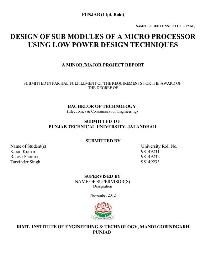 cover page design for project report