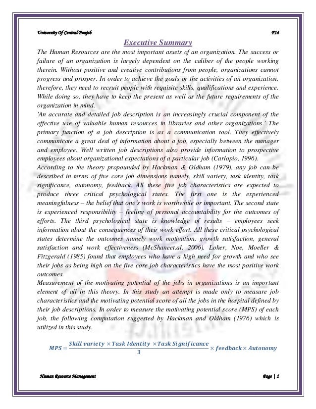 Project report on Job Description