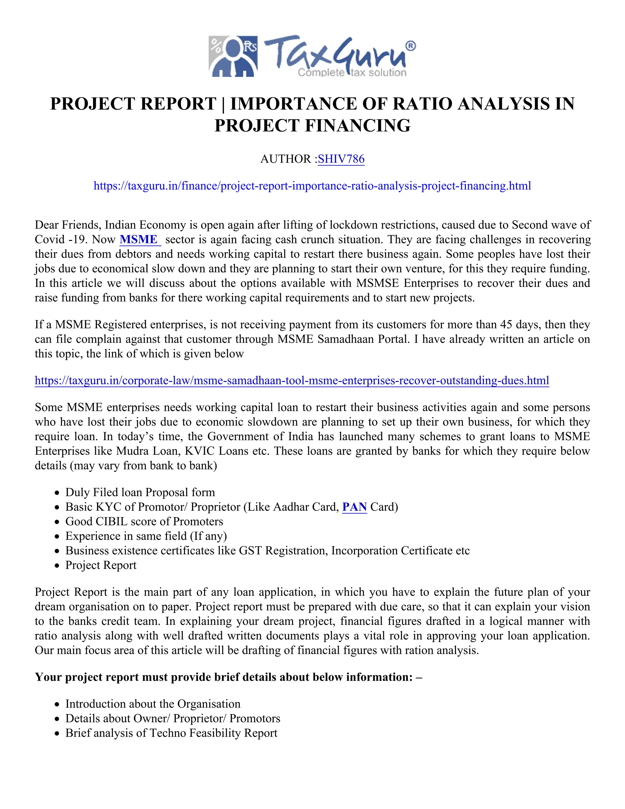 Project Report _ Importance of Ratio Analysis in Project Financing | PDF