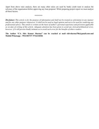 Project Report _ Importance of Ratio Analysis in Project Financing | PDF