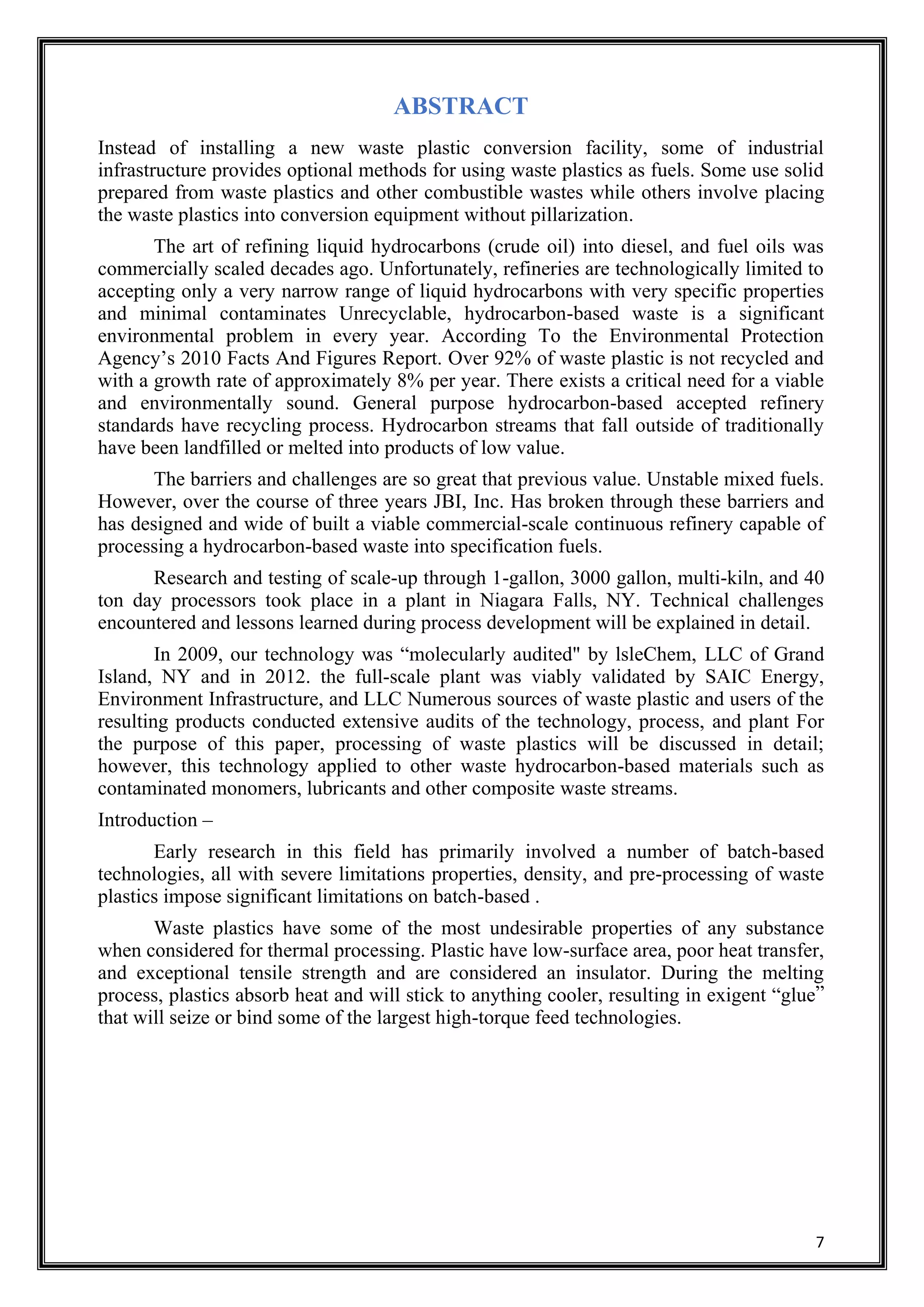 Project report of (biodiesel extraction from waste plastic) | PDF