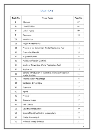 Project report of (biodiesel extraction from waste plastic) | PDF