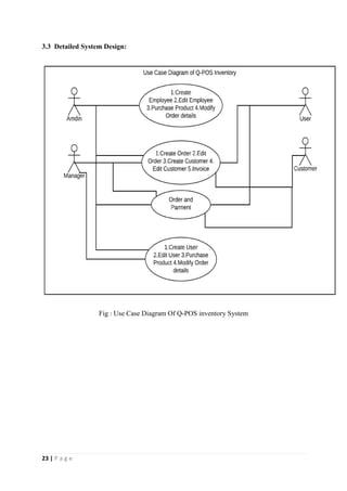 23 | P a g e
3.3 Detailed System Design:
Fig : Use Case Diagram Of Q-POS inventory System
 