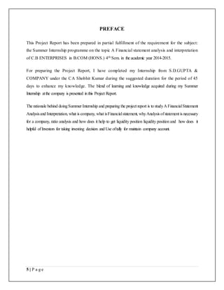 Project report on Financial Statement Analysis and interpretation of A ...