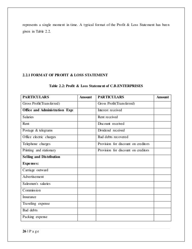 interim profit and loss statement