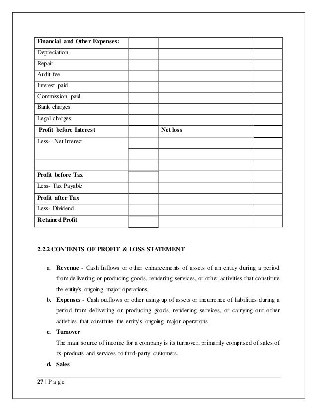 project report on financial