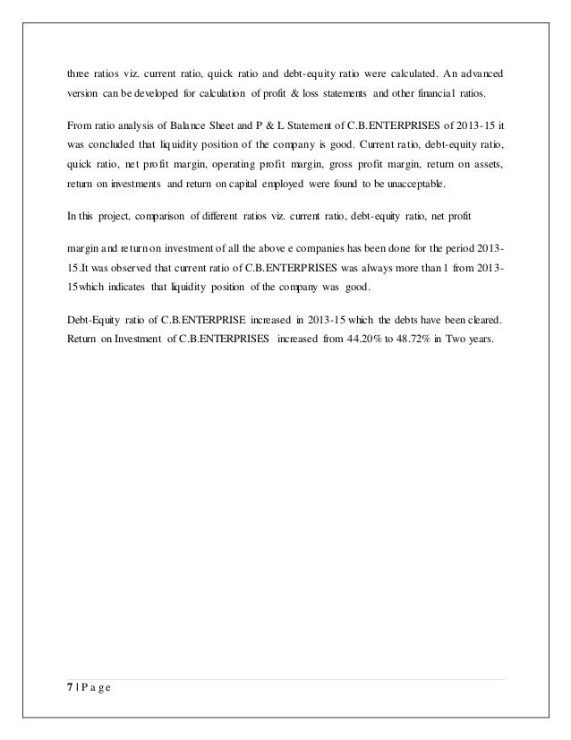 project report on financial statement analysis and calculate current ratio from balance sheet