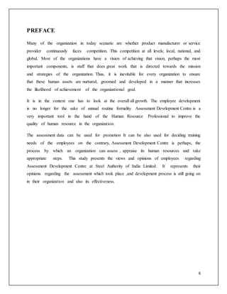 Project report on assessment and development centre in sail | DOCX