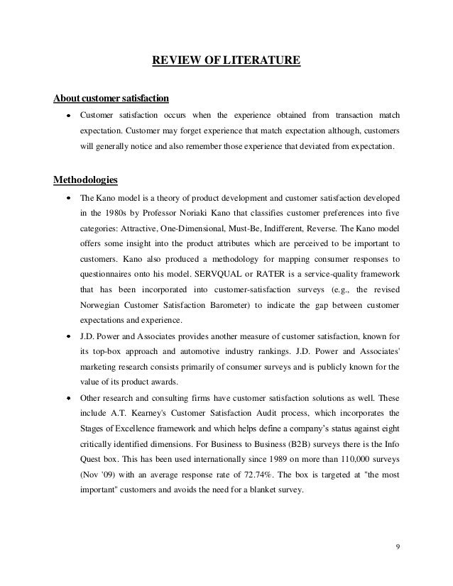 Review literature customer satisfaction project