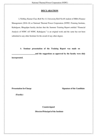 Project Report on Financial Analysis by Nirbhay Kumar, MBA - 3rd Sem ...