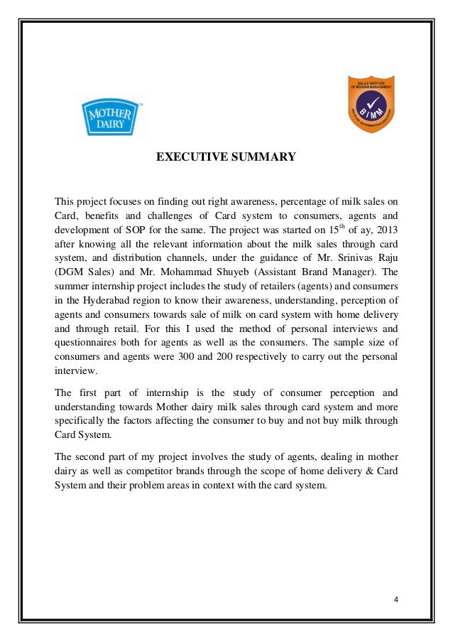 Internship Project report on Mother Dairy