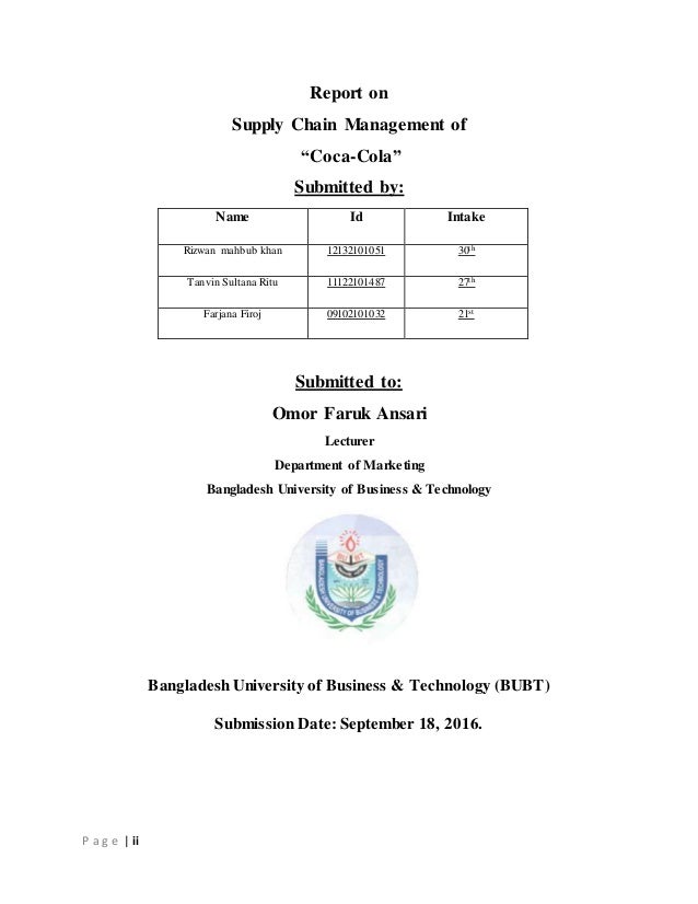 Report on supply chain management of coca cola.