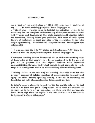 Project report on training and development | DOCX