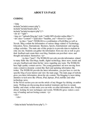 Project report on blogs | DOCX