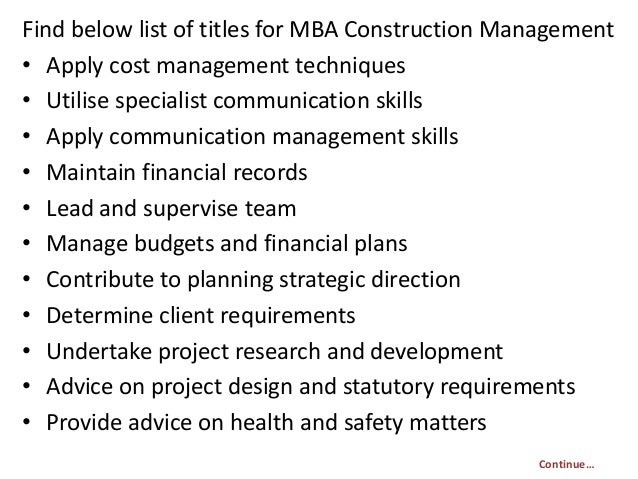 project report titles for mba in construction management construction skills list