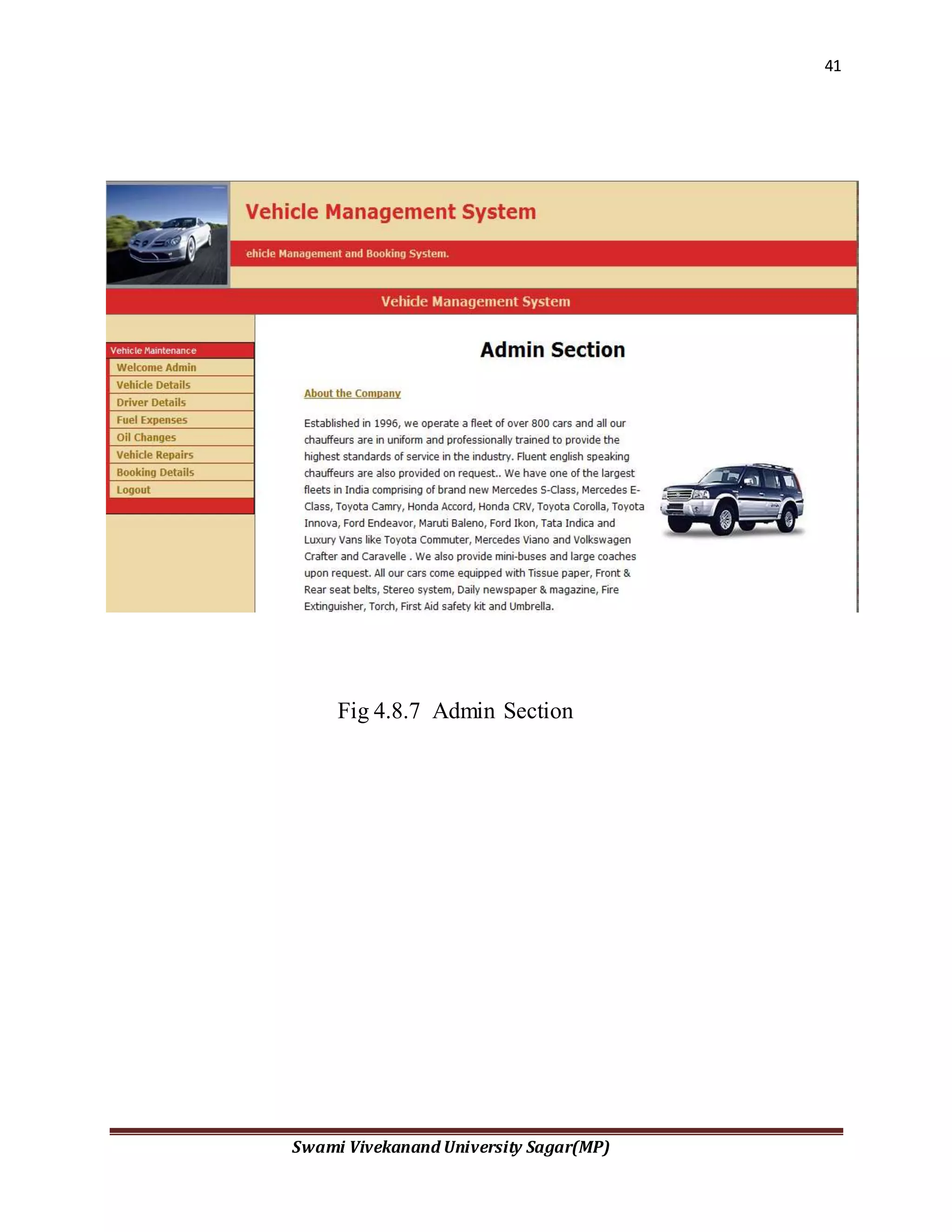 41
Swami Vivekanand University Sagar(MP)
Fig 4.8.6 Find Text
Fig 4.8.7 Admin Section
 