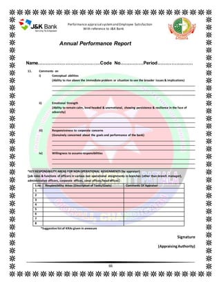 Sample Bank Performance Document Project report of Performance Appraisal and Employee Satisfaction in JK ...