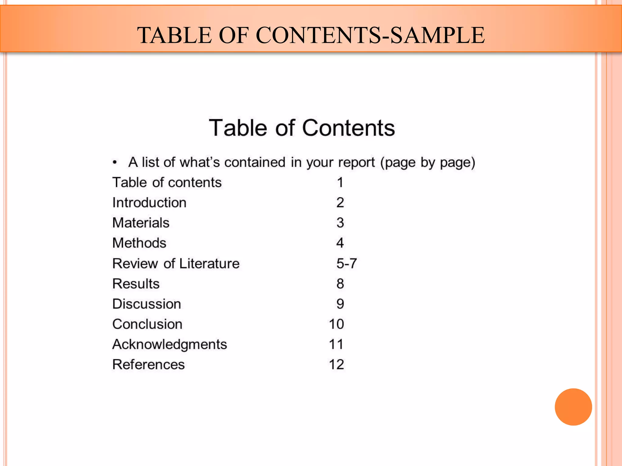 TABLE OF CONTENTS-SAMPLE
 