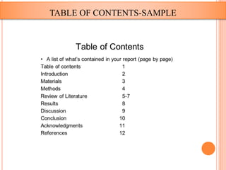 TABLE OF CONTENTS-SAMPLE
 