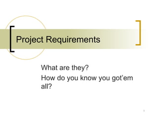 Project Requirements What are they? How do you know you got’em all? 