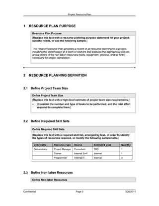 Project resource plan for manager | DOC | Technology & Computing