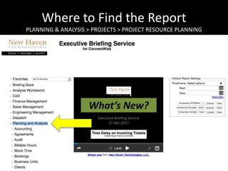 Where to Find the Report
PLANNING & ANALYSIS > PROJECTS > PROJECT RESOURCE PLANNING
 