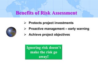  High Risk: Substantial impact on cost, technical
performance, or schedule. Substantial action required to
alleviate issue. High-priority management attention is
required.
 Medium Risk: Some impact on cost, technical
performance, or schedule. Special action may be required
to alleviate issue. Additional management attention may be
needed.
 Low Risk: Minimal impact on cost, technical
performance, or schedule. Normal management oversight
is sufficient.
 