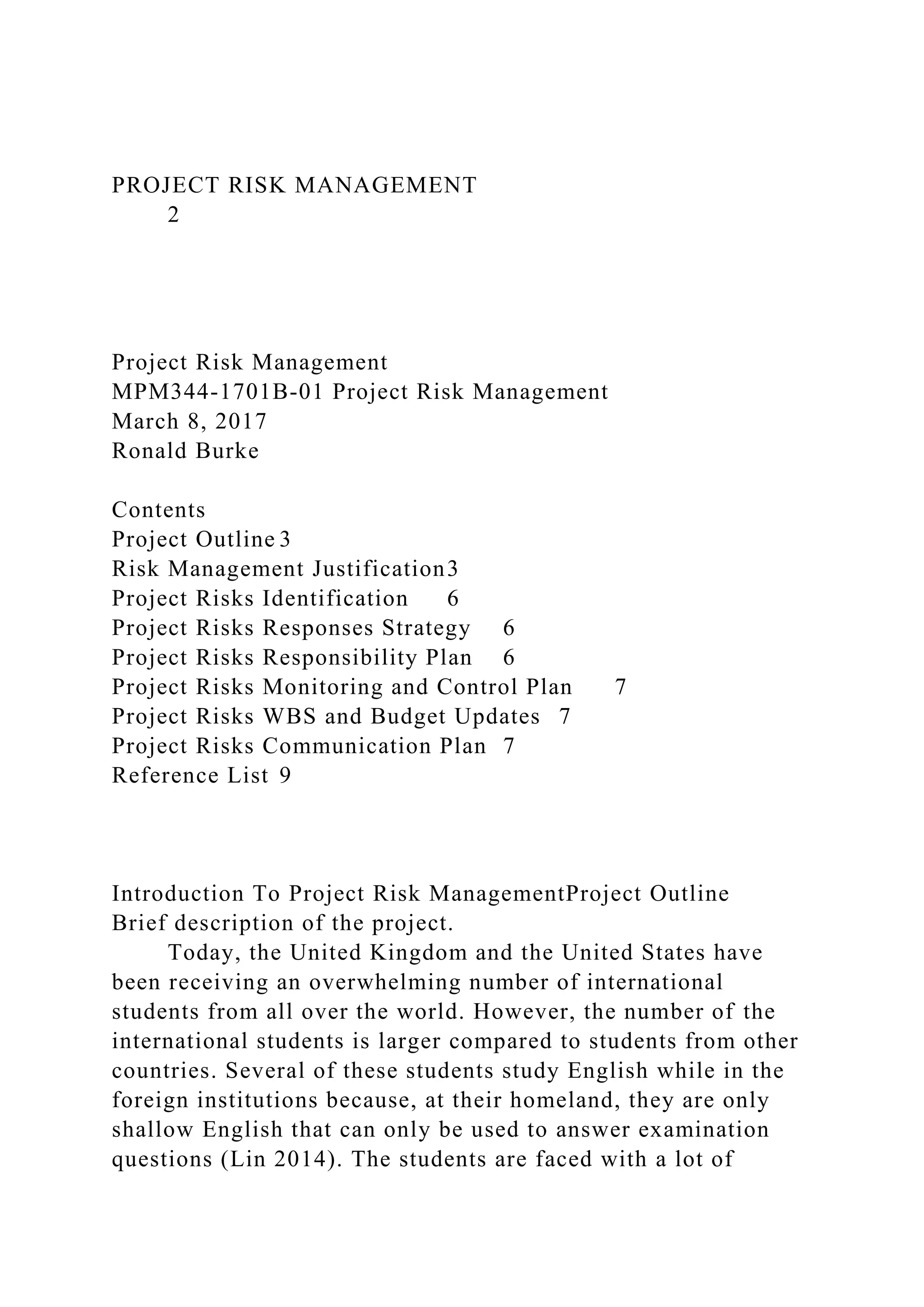 PROJECT RISK MANAGEMENT .docx