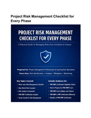 comprehensive project risk management checklist and... Comprehensive Project Risk Management Checklist and PMI-RMP ...