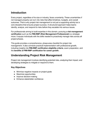 project risk management and reduction risk... Comprehensive Project Risk Management Checklist and PMI-RMP ...
