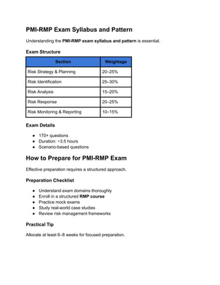 comprehensive project risk management checklist and... Comprehensive Project Risk Management Checklist and PMI-RMP ...