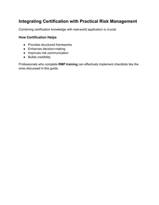 comprehensive project risk management checklist and... Comprehensive Project Risk Management Checklist and PMI-RMP ...