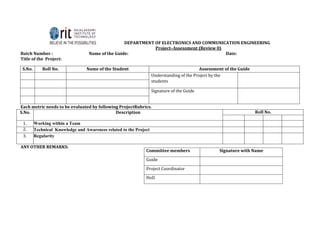 Rubrics of the Project in Engineering Division | PDF